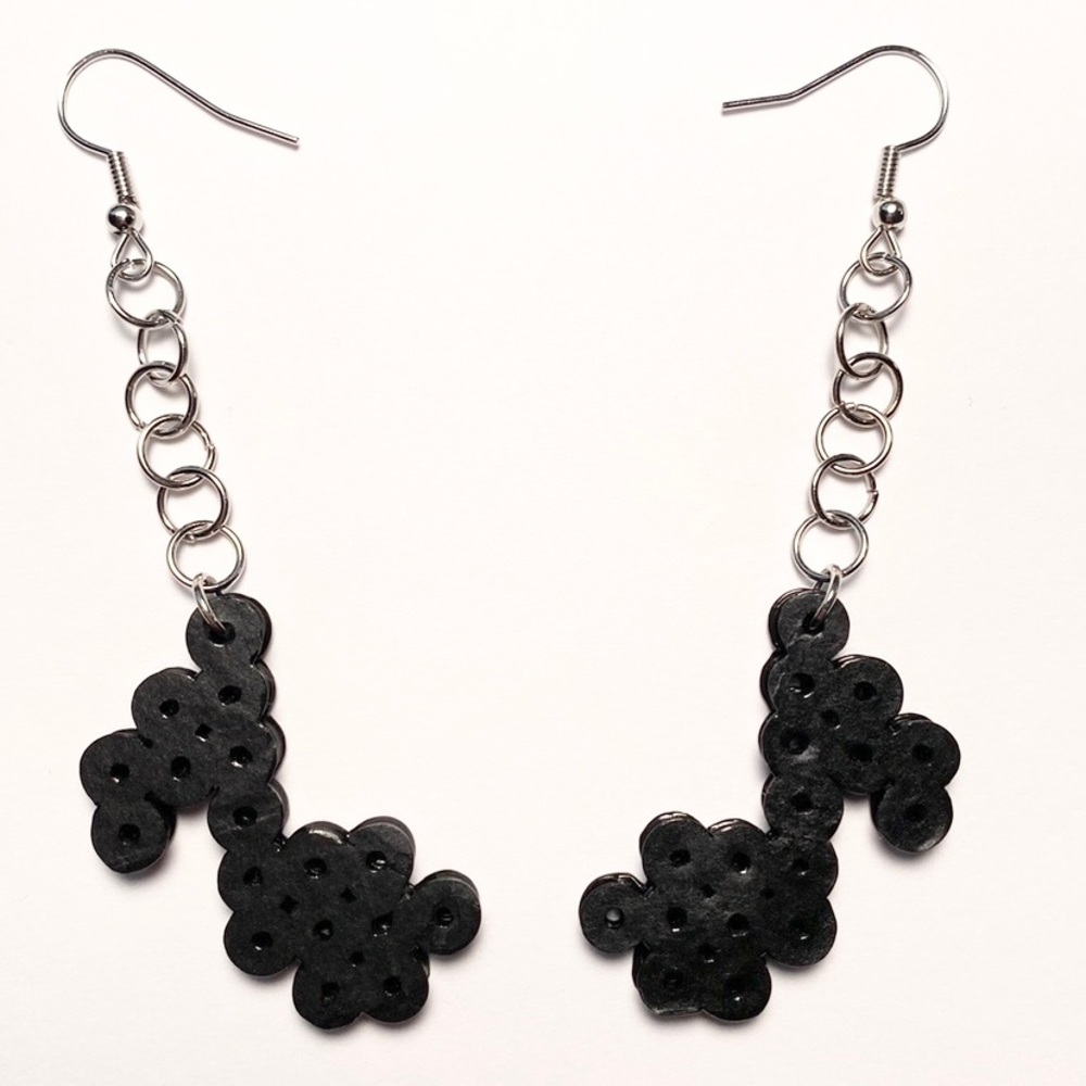 Handmade Perler Bead Black Music Note Earrings. New